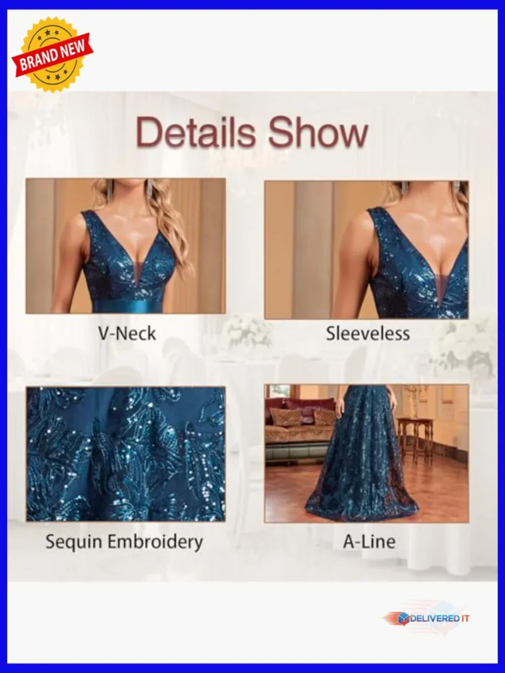 Sequin Embroidered V-Neck Maxi Formal Dress with Backless A-Line Silhouette - Picture 6 of 7